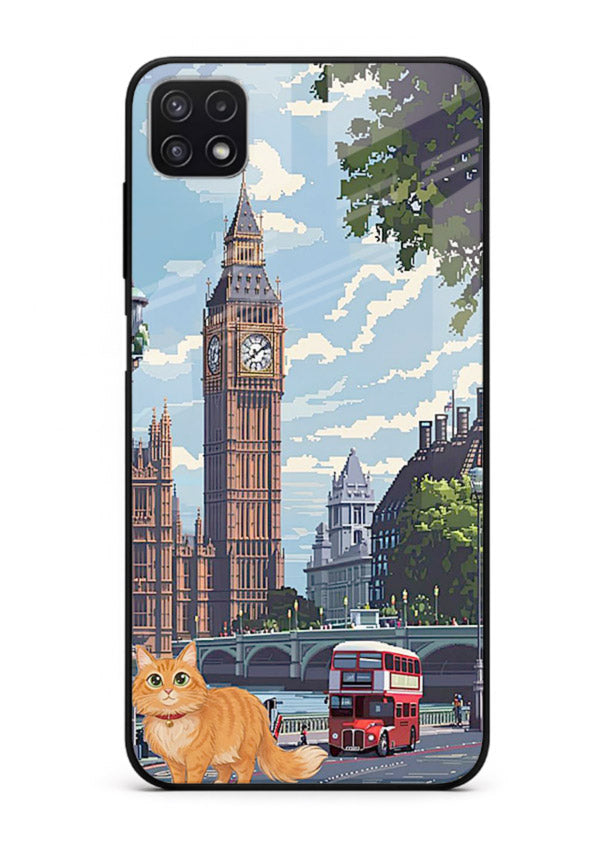 London Cat Street neon cat London artwork Samsung A22 5G glass back cover