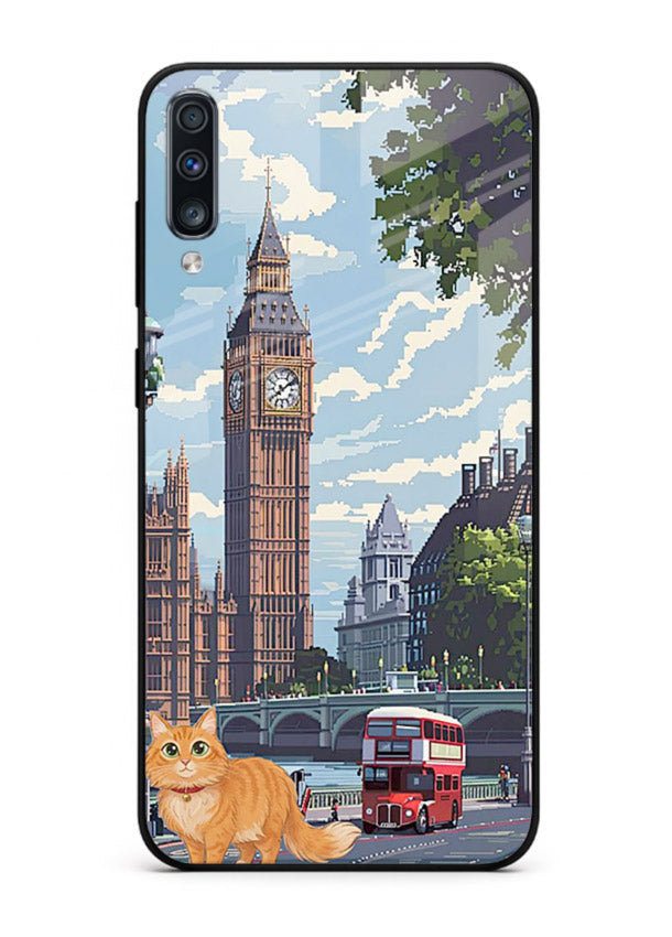 London Cat Street neon cat London artwork Samsung A70 glass back cover