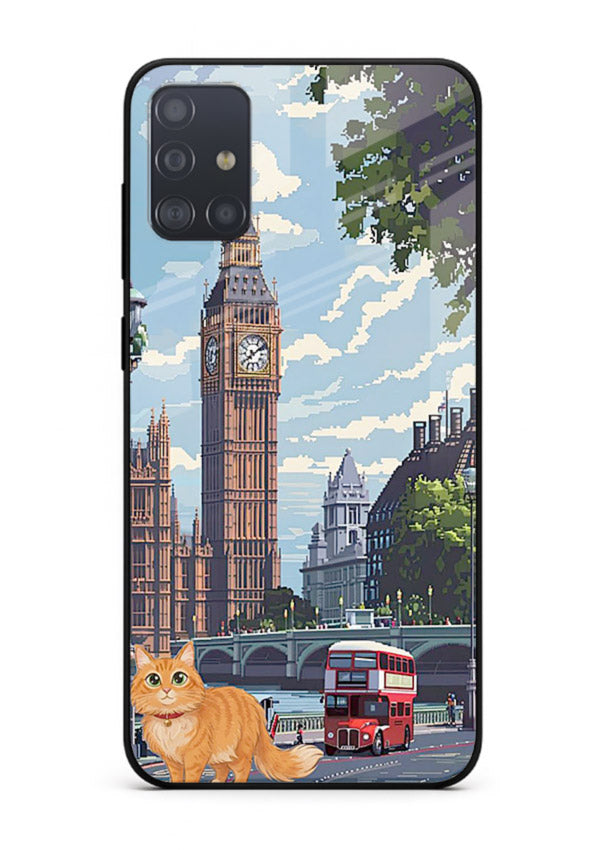 London Cat Street neon cat London artwork Samsung A71 glass back cover