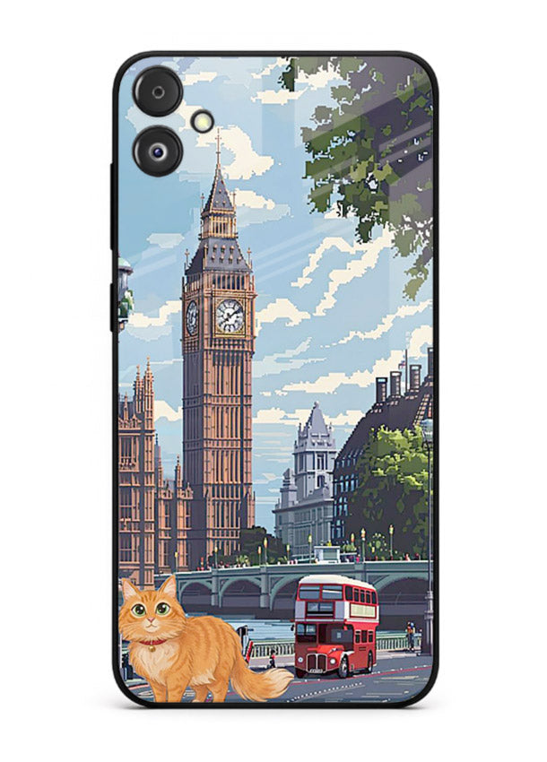 London Cat Street neon cat London artwork Samsung F05 5G glass back cover