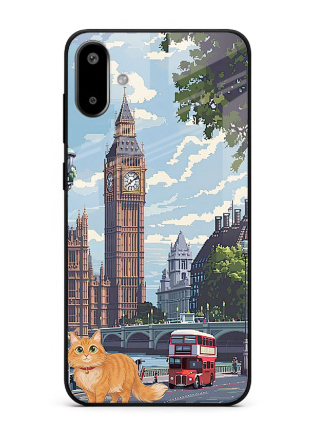 London Cat Street neon cat London artwork Samsung F06 5G glass back cover