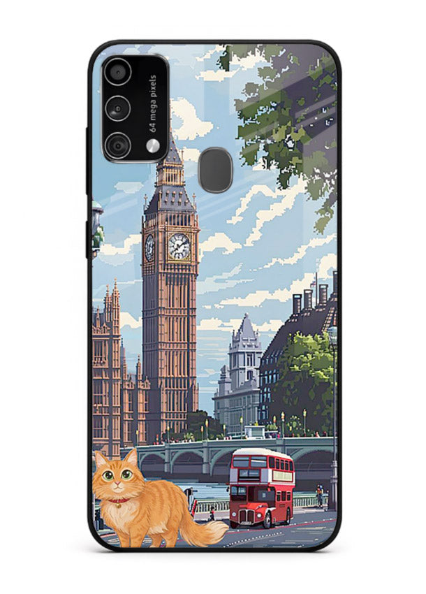 London Cat Street neon cat London artwork Samsung F41 glass back cover