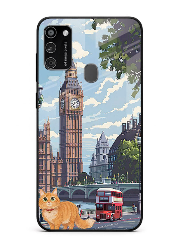 London Cat Street neon cat London artwork Samsung M30s glass back cover