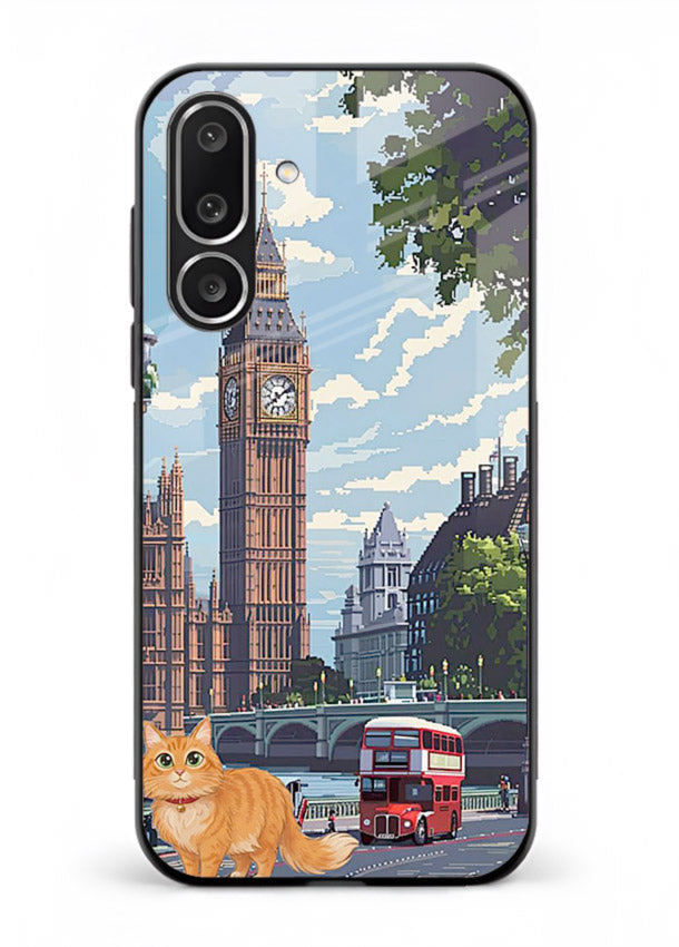 London Cat Street neon cat London artwork Samsung F56 5G glass back cover