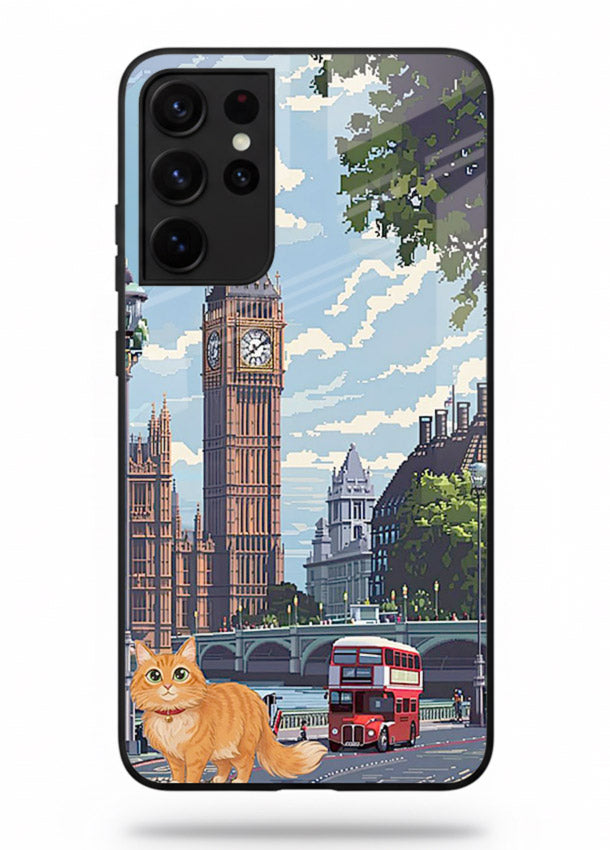 London Cat Street neon cat London artwork Samsung S21 Ultra glass back cover