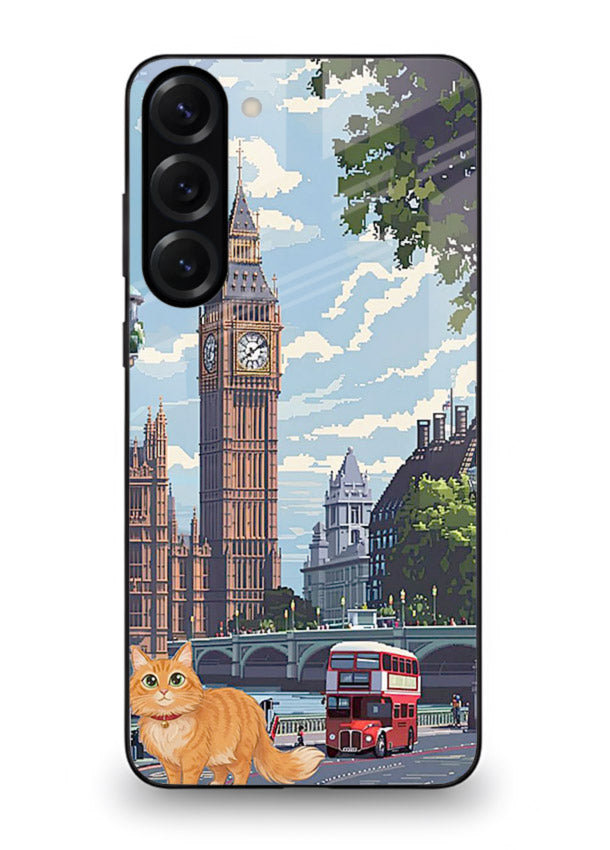 London Cat Street neon cat London artwork Samsung S23 glass back cover