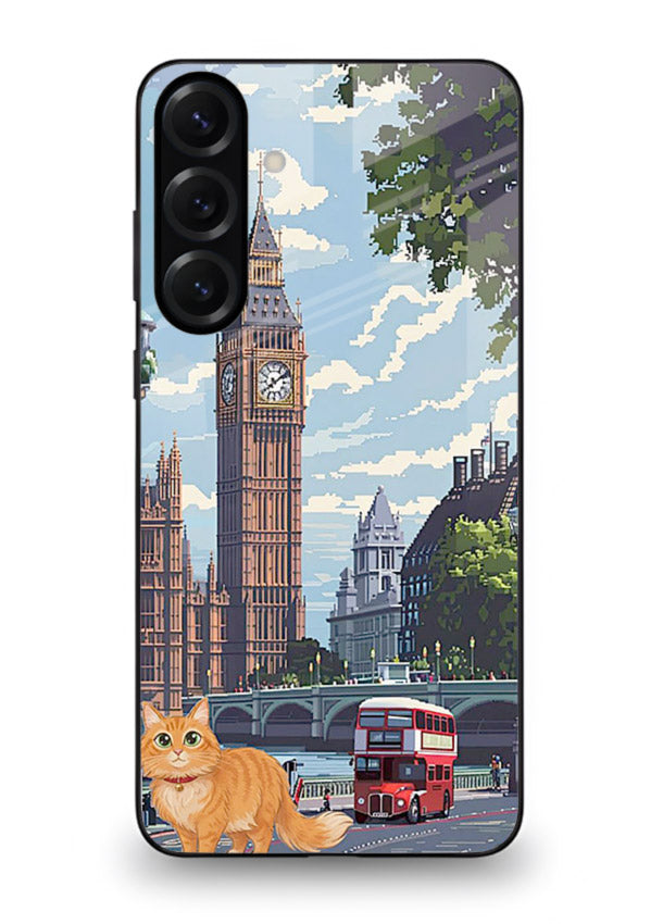 London Cat Street neon cat London artwork Samsung M55 5G glass back cover