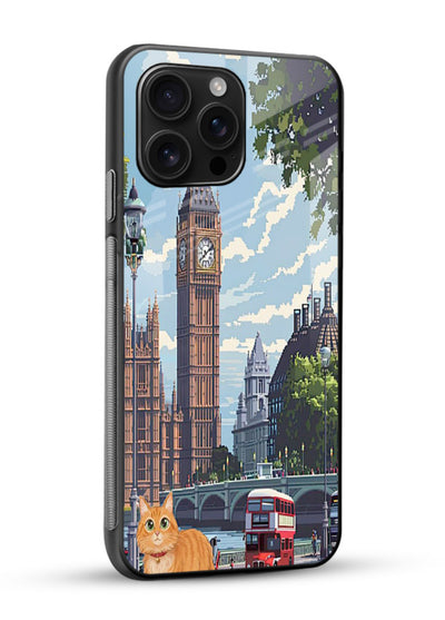 London Cat Street neon cat London artwork glossy vibrant premium glass back cover - Angle Side