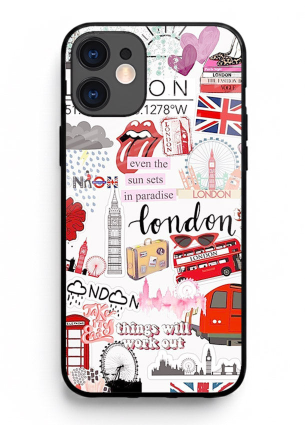 London Icons Stickerbomb collage artwork iphone 11 glass back cover