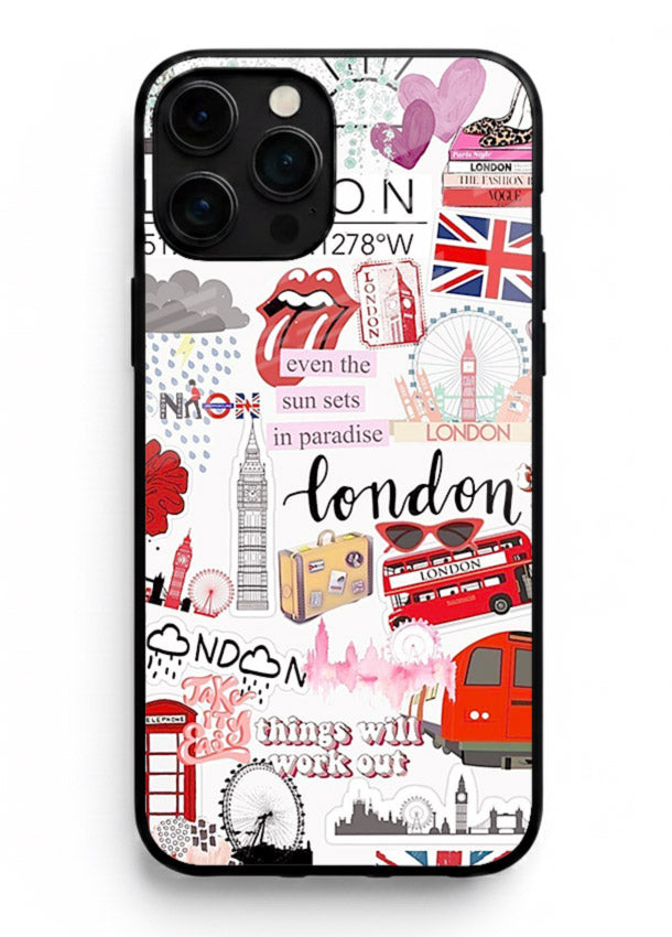 London Icons Stickerbomb collage artwork iphone 12 pro max glass back cover