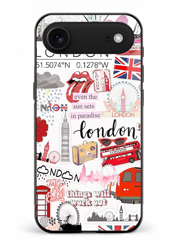 London Icons Stickerbomb collage artwork iphone 18 air glass back cover