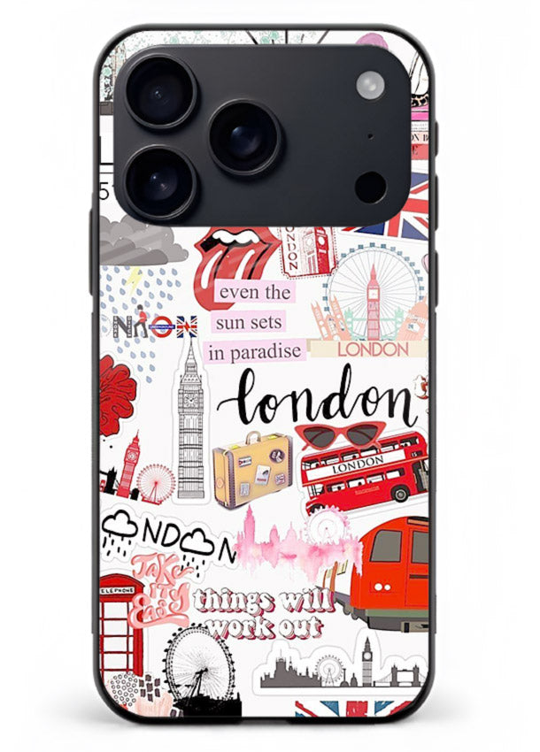 London Icons Stickerbomb collage artwork iphone 18 pro max glass back cover
