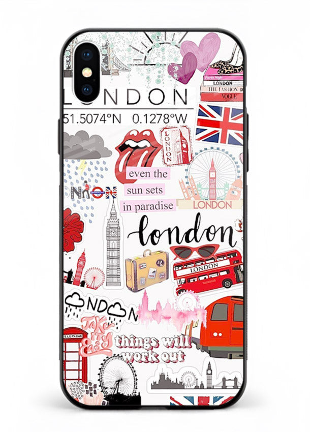 London Icons Stickerbomb collage artwork iphone xs max glass back cover