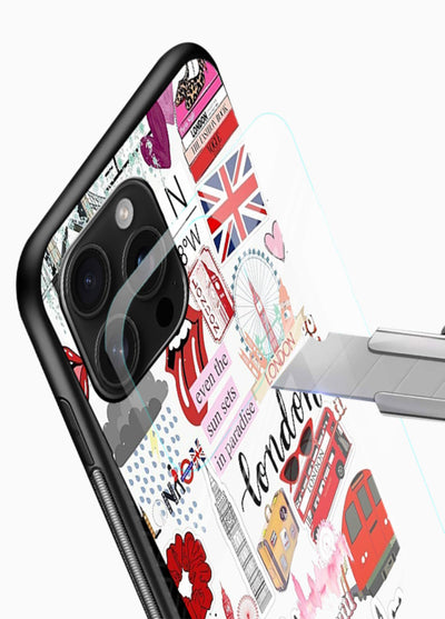 London Icons Stickerbomb collage artwork glossy vibrant premium glass back cover - Angle Blade