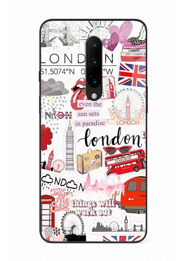London Icons Stickerbomb collage artwork OnePlus 7T Pro glass back cover