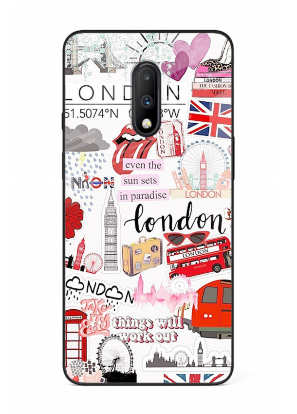 London Icons Stickerbomb collage artwork OnePlus 7 glass back cover