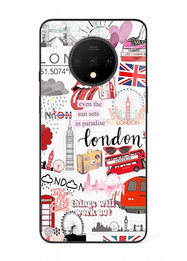 London Icons Stickerbomb collage artwork OnePlus 7T glass back cover
