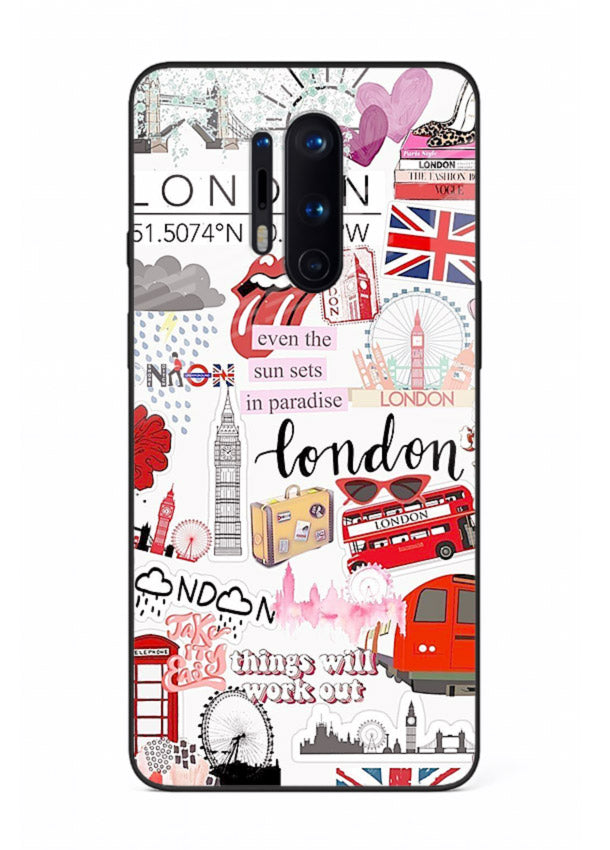 London Icons Stickerbomb collage artwork OnePlus 8 Pro glass back cover