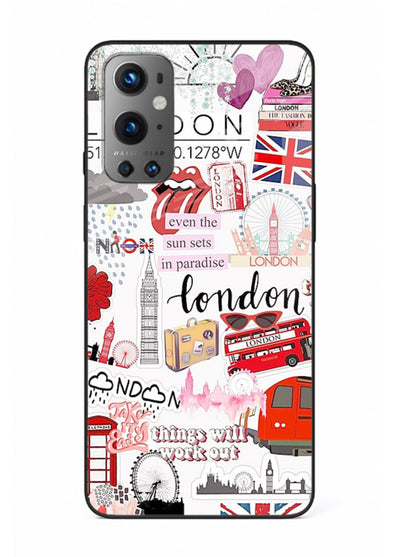 London Icons Stickerbomb collage artwork OnePlus 9 glass back cover