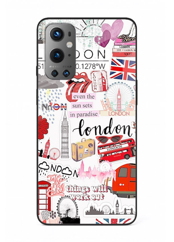 London Icons Stickerbomb collage artwork OnePlus 9 glass back cover