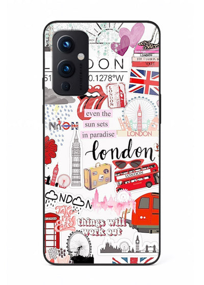 London Icons Stickerbomb collage artwork OnePlus 9 Pro glass back cover