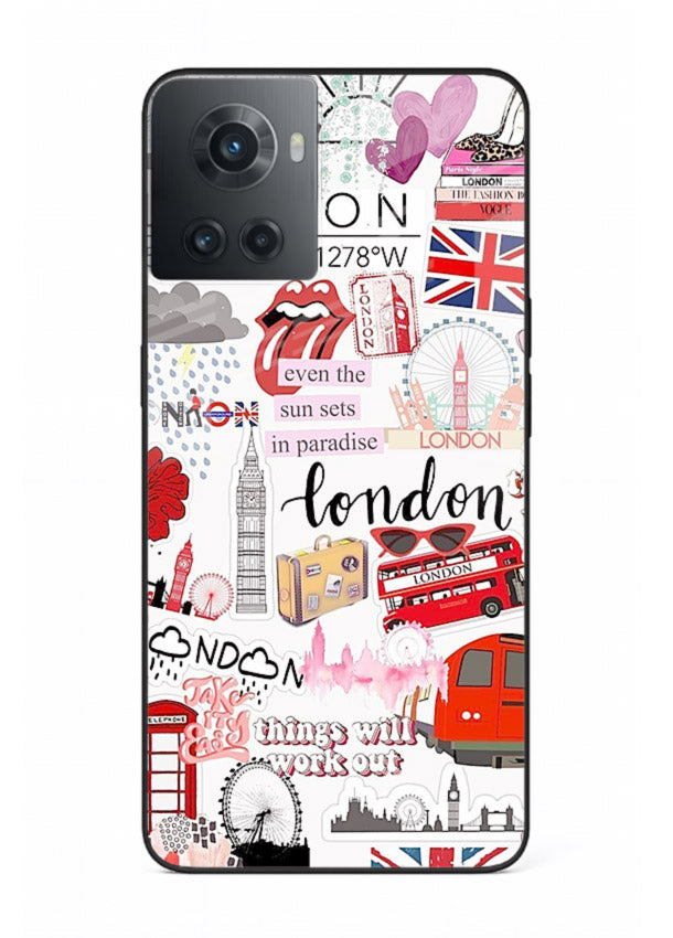 London Icons Stickerbomb collage artwork OnePlus 10R glass back cover