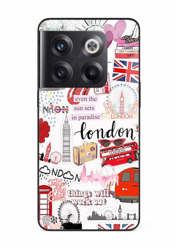 London Icons Stickerbomb collage artwork OnePlus 10T glass back cover