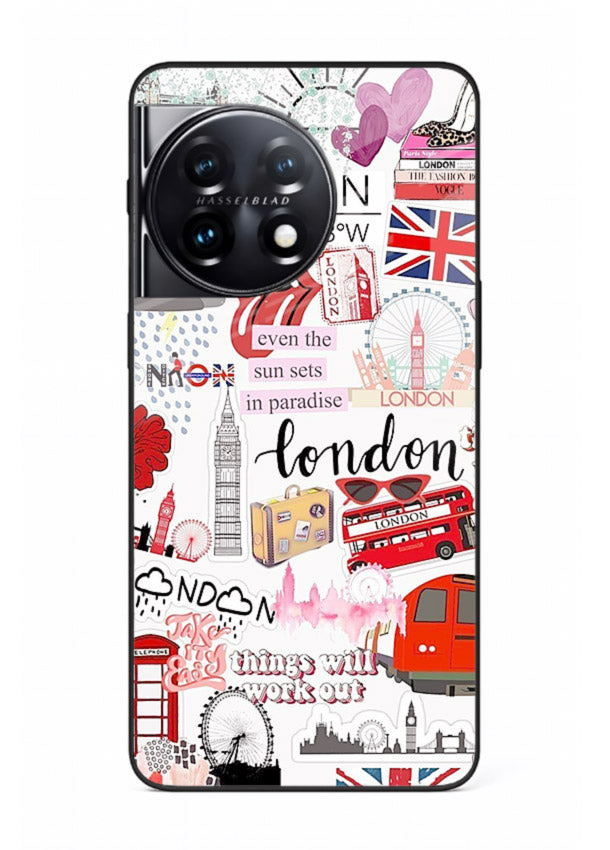 London Icons Stickerbomb collage artwork OnePlus 11R glass back cover