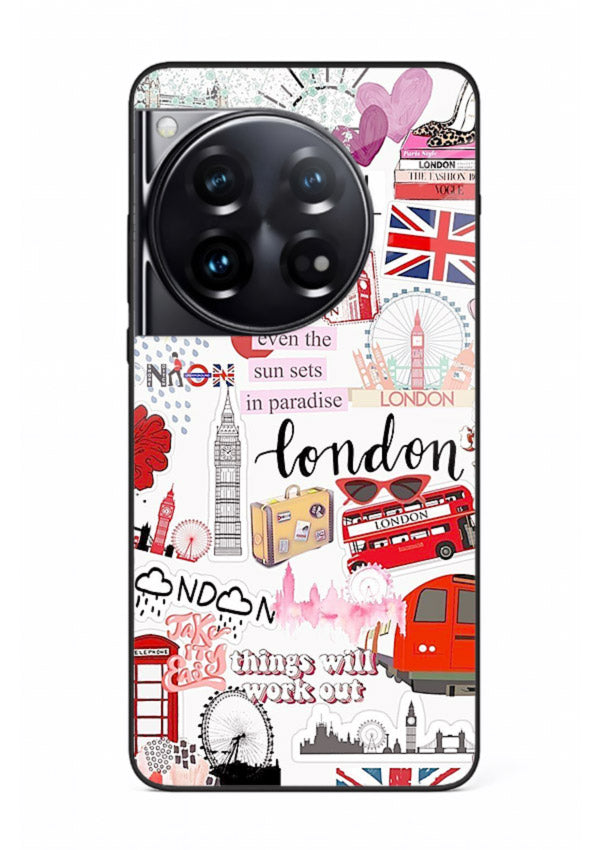 London Icons Stickerbomb collage artwork OnePlus 12 glass back cover