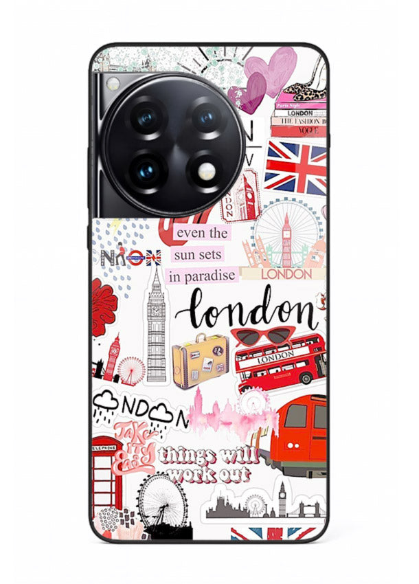 London Icons Stickerbomb collage artwork OnePlus 12R glass back cover
