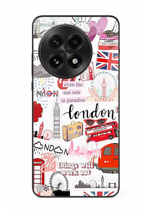 London Icons Stickerbomb collage artwork OnePlus 13R glass back cover