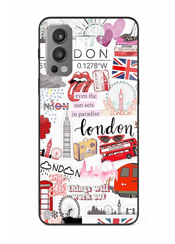 London Icons Stickerbomb collage artwork OnePlus Nord 2 glass back cover