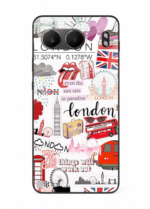 London Icons Stickerbomb collage artwork OnePlus Nord 4 glass back cover