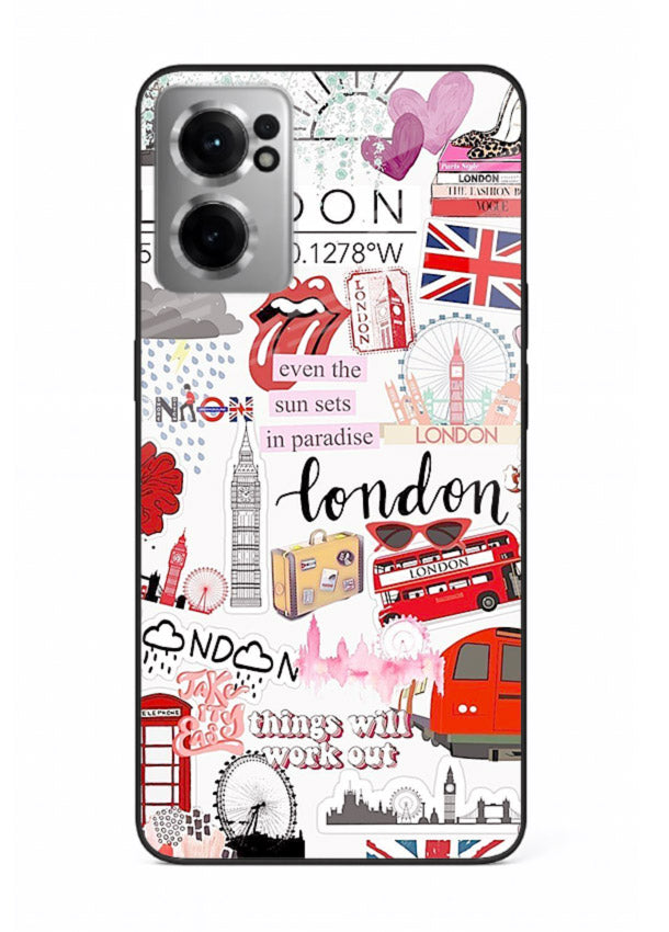 London Icons Stickerbomb collage artwork OnePlus Nord CE2 5G glass back cover