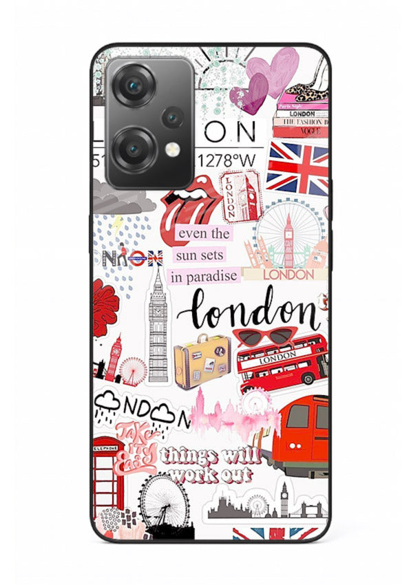 London Icons Stickerbomb collage artwork OnePlus Nord CE2 Lite 5G glass back cover