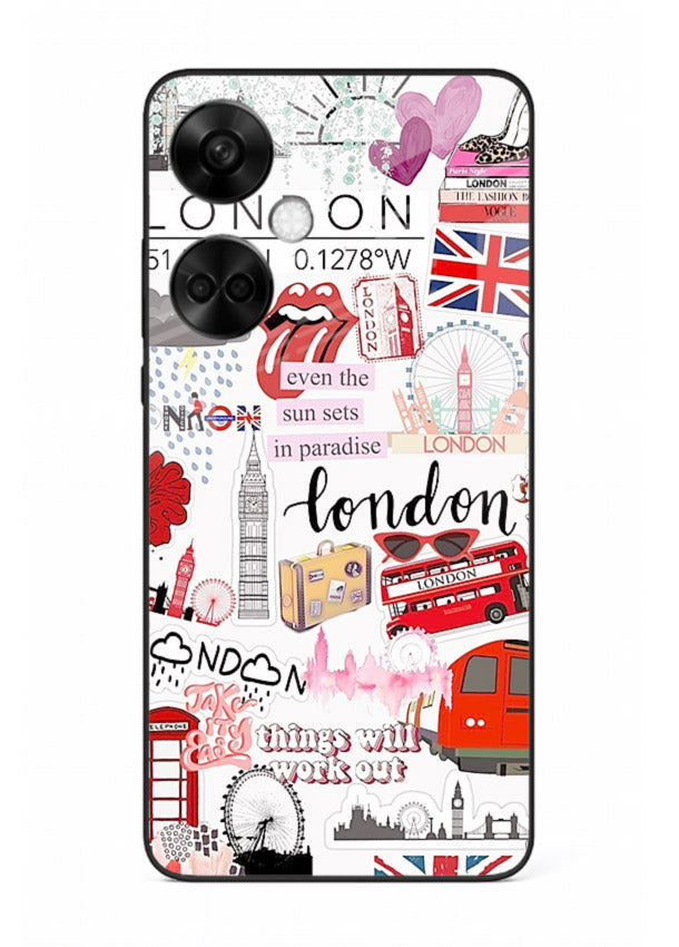London Icons Stickerbomb collage artwork OnePlus Nord CE3 glass back cover