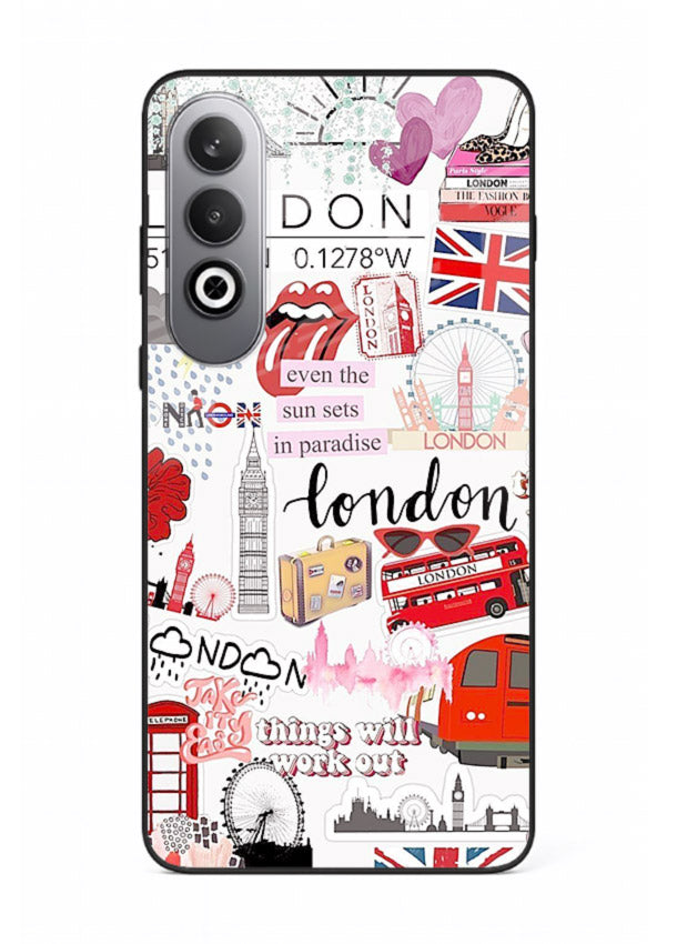 London Icons Stickerbomb collage artwork OnePlus Nord CE4 glass back cover