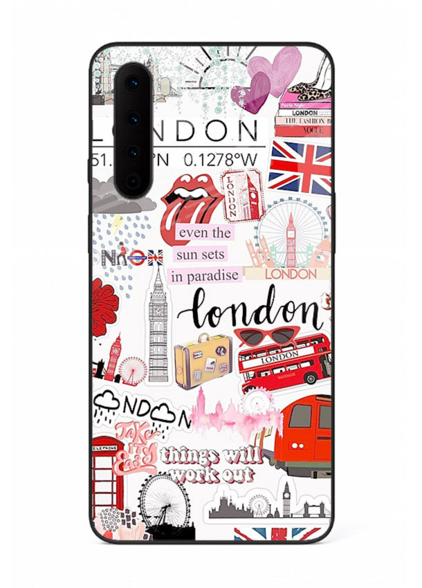 London Icons Stickerbomb collage artwork OnePlus Nord glass back cover