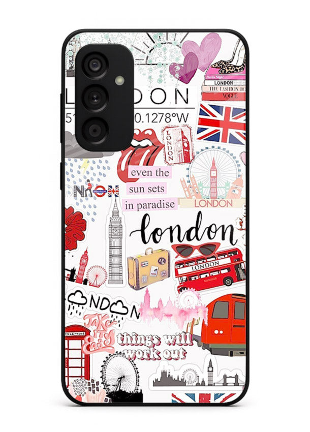 London Icons Stickerbomb collage artwork Samsung A15 5G glass back cover