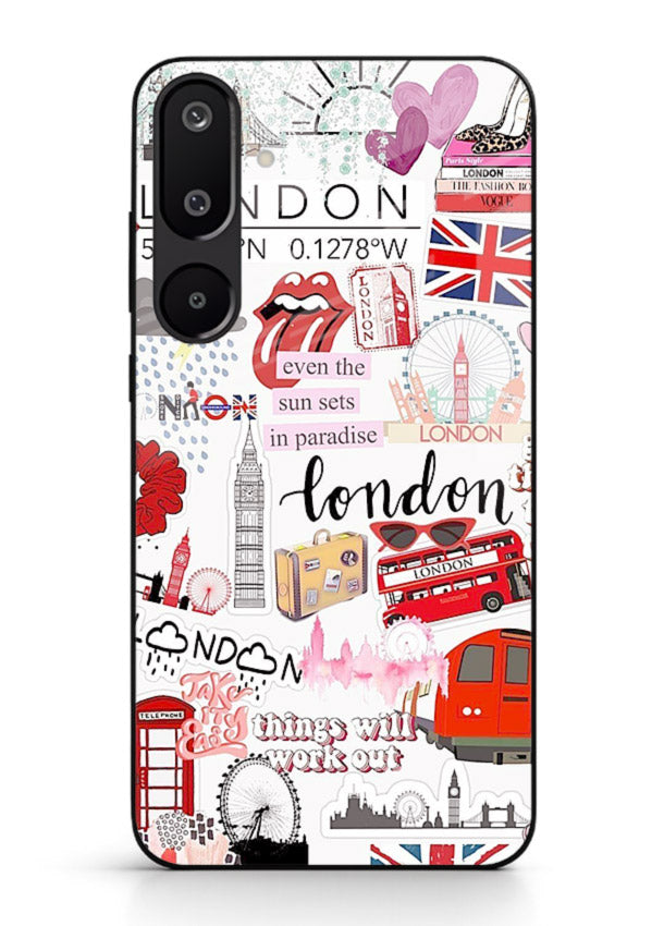 London Icons Stickerbomb collage artwork Samsung F16 5G glass back cover