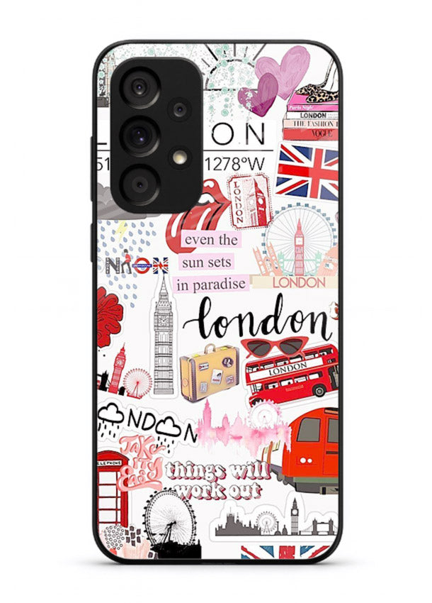 London Icons Stickerbomb collage artwork Samsung A53 5G glass back cover