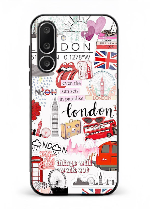 London Icons Stickerbomb collage artwork Samsung M56 5G glass back cover