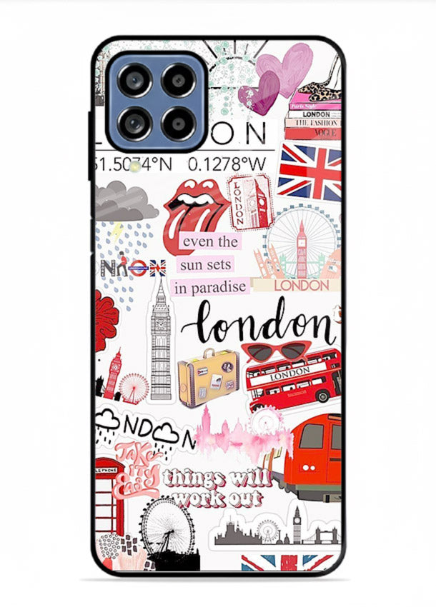 London Icons Stickerbomb collage artwork Samsung F12 5G glass back cover