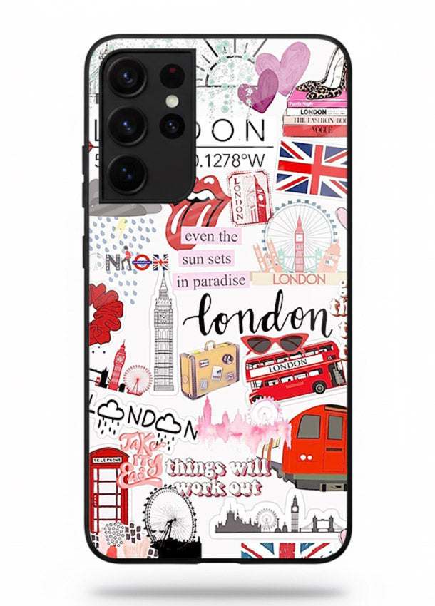 London Icons Stickerbomb collage artwork Samsung S21 Ultra glass back cover