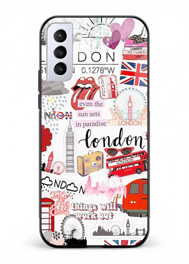 London Icons Stickerbomb collage artwork Samsung S21 Plus glass back cover