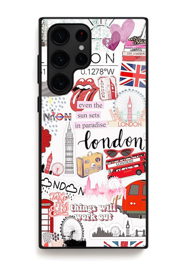 London Icons Stickerbomb collage artwork Samsung S23 Ultra glass back cover