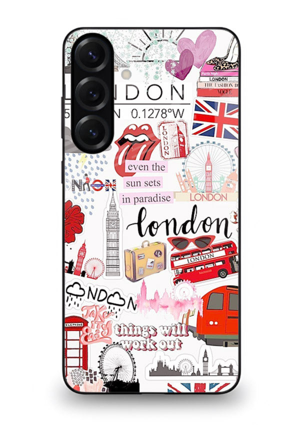 London Icons Stickerbomb collage artwork Samsung A35 5G glass back cover
