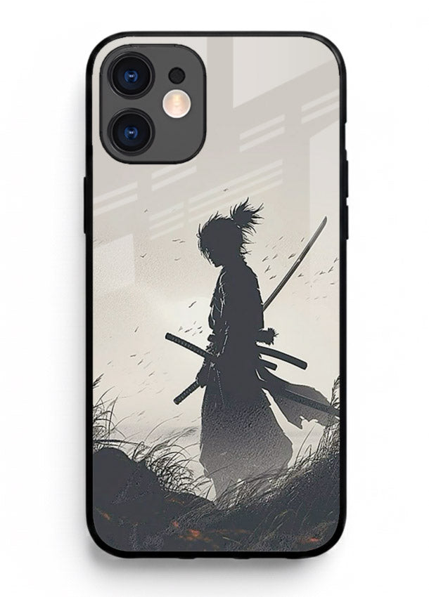 lone samurai sunset warm silhouette art iphone 12 mini glass cover japanese scenic case