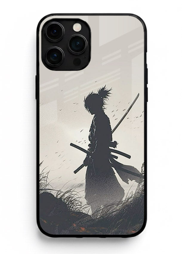 lone samurai sunset warm silhouette art iphone 15 pro max glass cover japanese scenic case