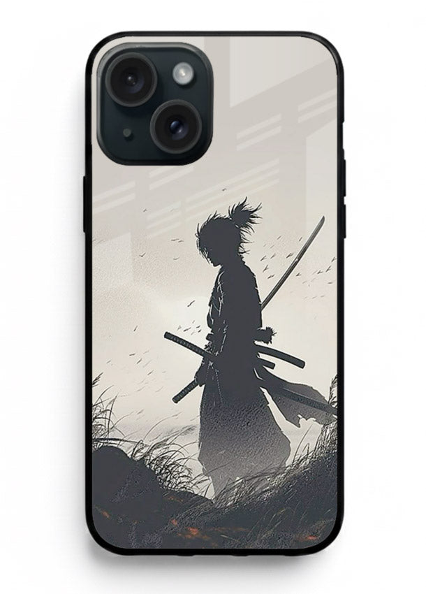 lone samurai sunset warm silhouette art iphone 14 glass cover japanese scenic case
